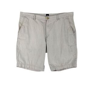 Hugo Boss Shorts Mens 34 Khaki Cotton Stretch Flat Front 9 in Inseam Chino Golf